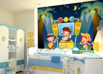 Sevimli erkek bebek odası duvar kağıdı modeli