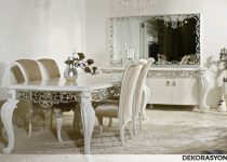 Varaklı beyaz yemek odası dekorasyonu modelleri
