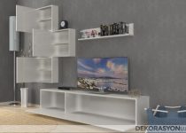 Küçük odaların daha geniş görünmesine katkı saplayan doğal çizgileri ile güney tv ünitesi
