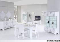 Desenli beyaz yemek odası takımı