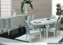 Oval beyaz yemek odası takımı