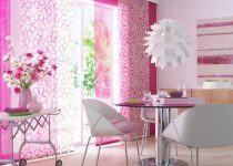 Pembe renk yemek odası perde modelleri