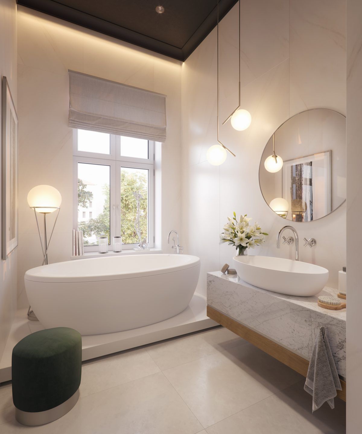 Işıklı Büyük Banyo Dekorasyonu